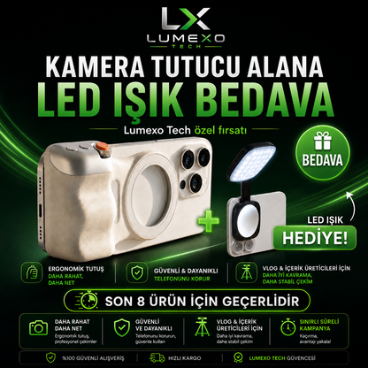 MagSafe Uyumlu Kamera Tutucu + LED Işık Hediyeli