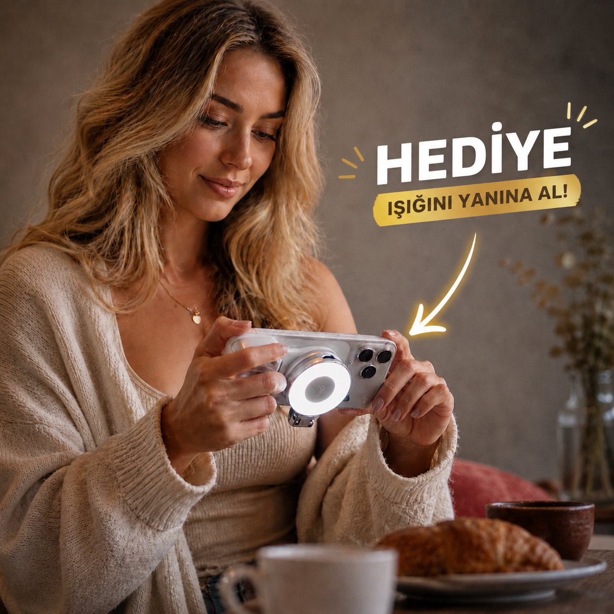 MagSafe Uyumlu Kamera Tutucu + LED Işık Hediyeli