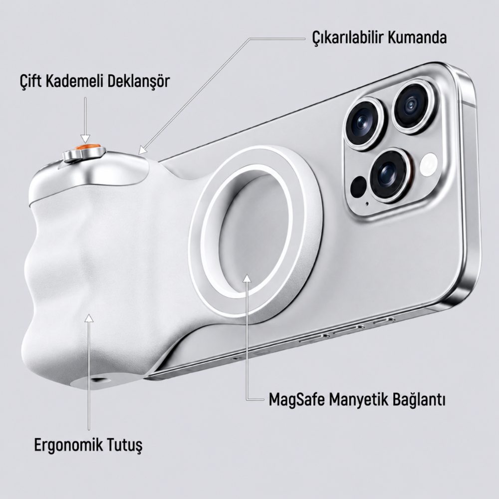 MagSafe Uyumlu Kamera Tutucu + LED Işık Hediyeli
